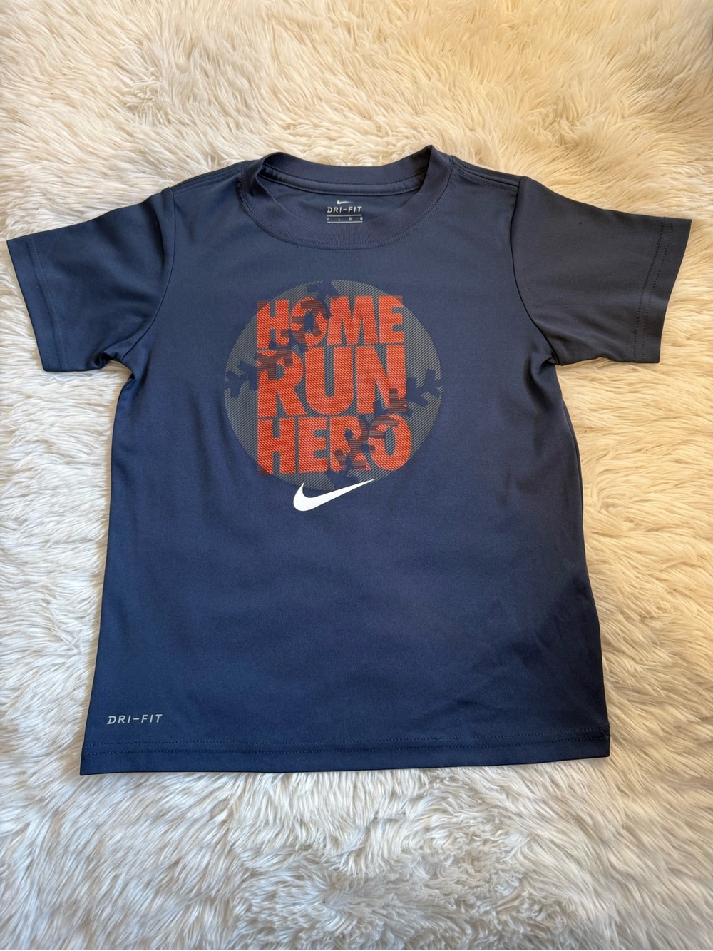 Nike Dri-FIT Kids "Home Run Hero" Navy Athletic Tee Boy’s Size 7 (6-7 YRS)